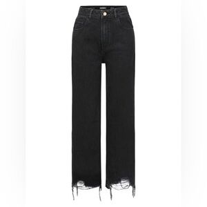 DL1961 Black Hepburn Wide Leg Frayed Hem Jeans  - Size 25